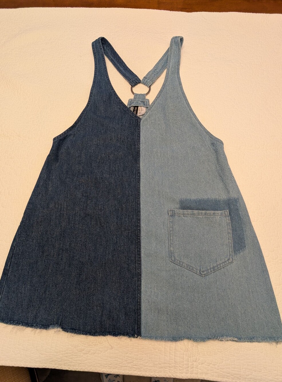 Divided Two-Tone Denim Mini Dress - Dark Blue & Light Blue